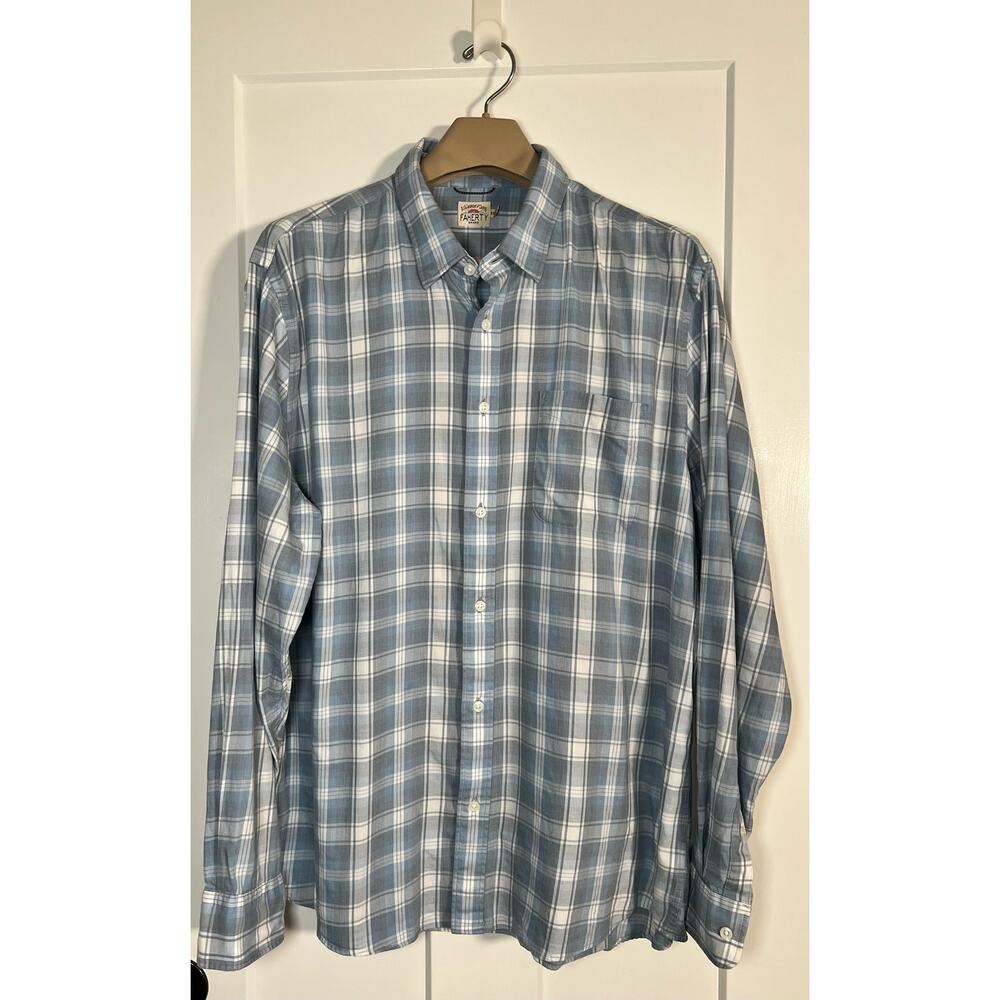 Faherty Brand Long Sleeve Mens Shirt Blue White Plaid Checked XXL